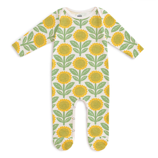 Footed Romper - Sunflowers Green