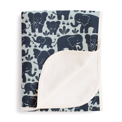 French Terry Blanket - Elephant Herd Navy