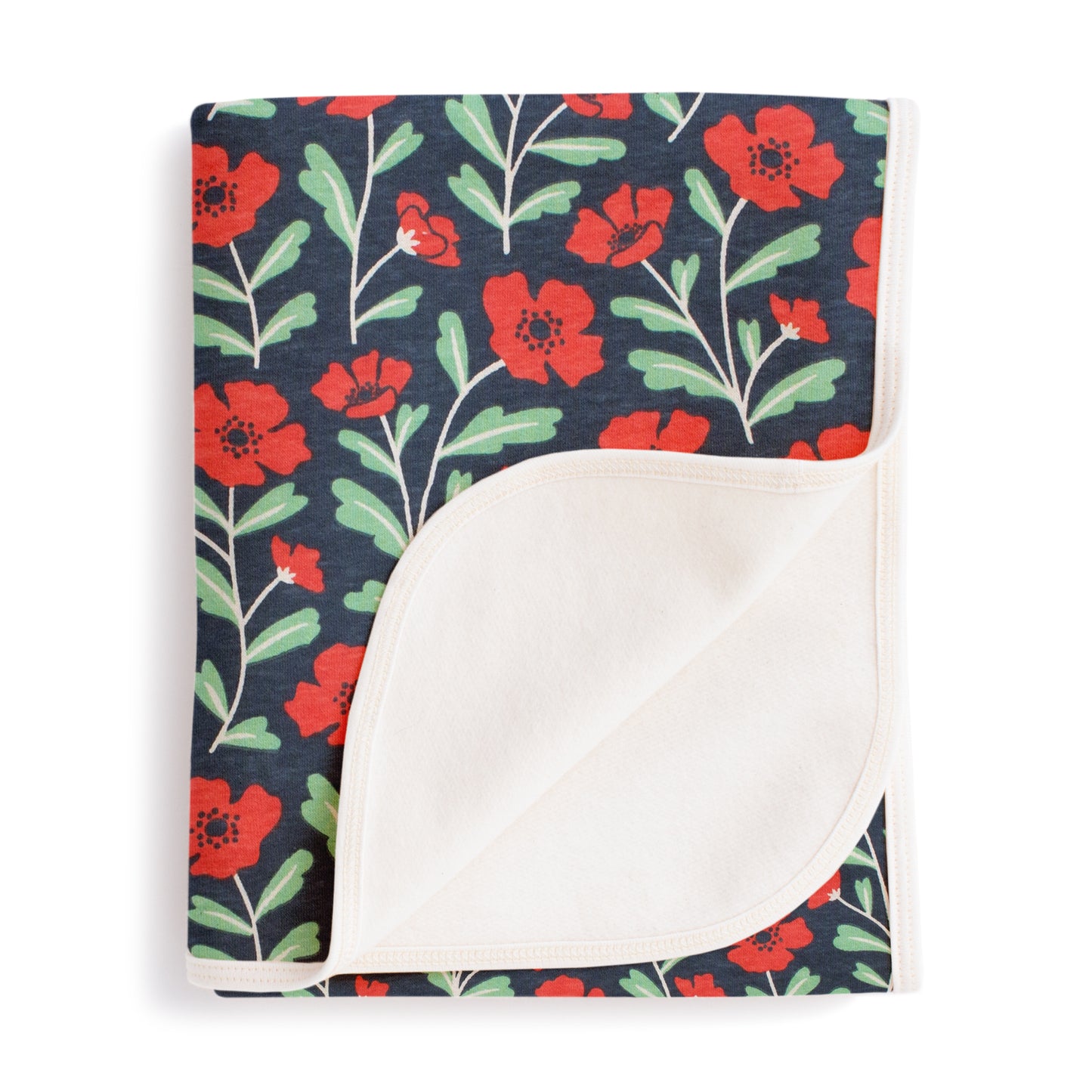 French Terry Blanket - Poppies Navy