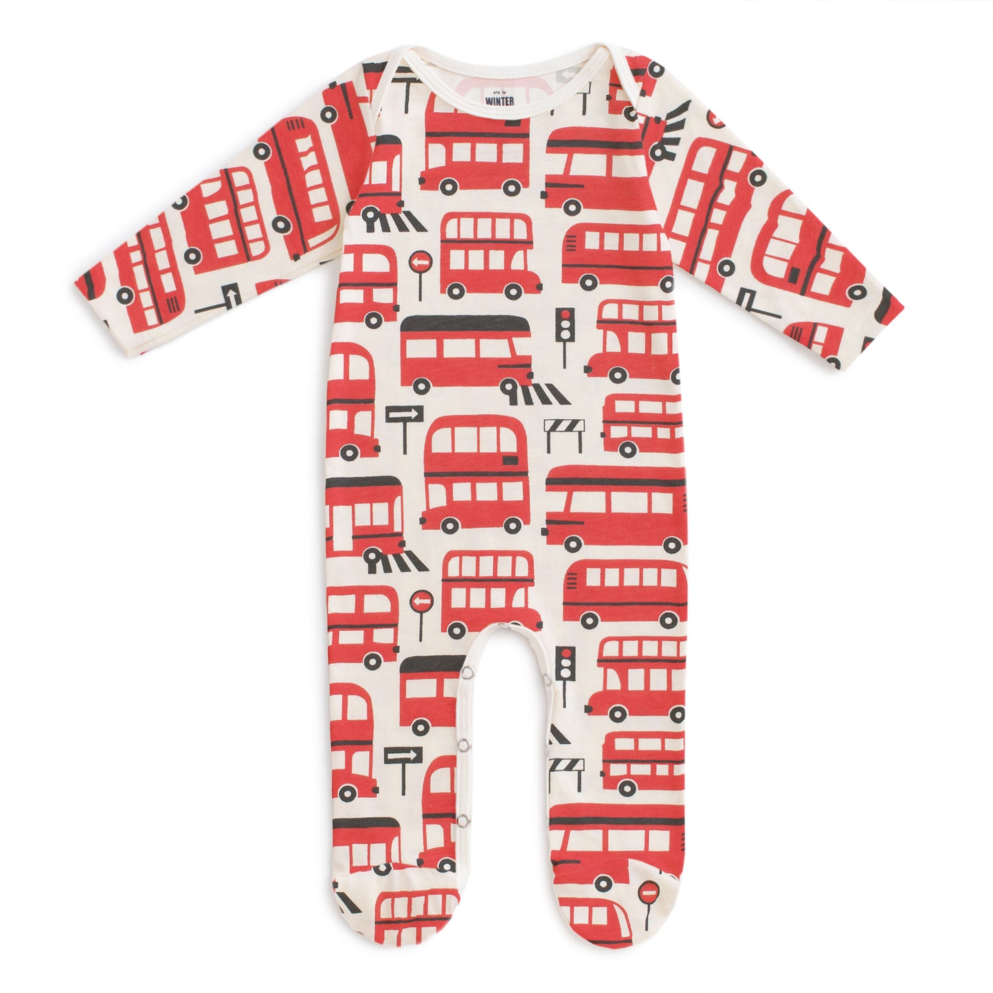 Footed Romper - Double Decker Buses Red