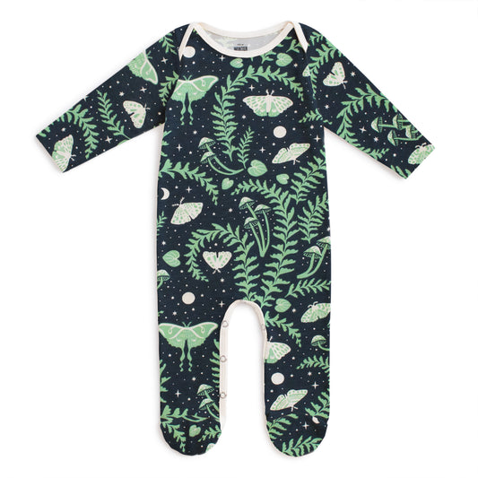 Footed Romper - Luna Moths Night Sky