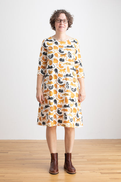 Helsinki Dress - Cat Friends Gold & Yellow