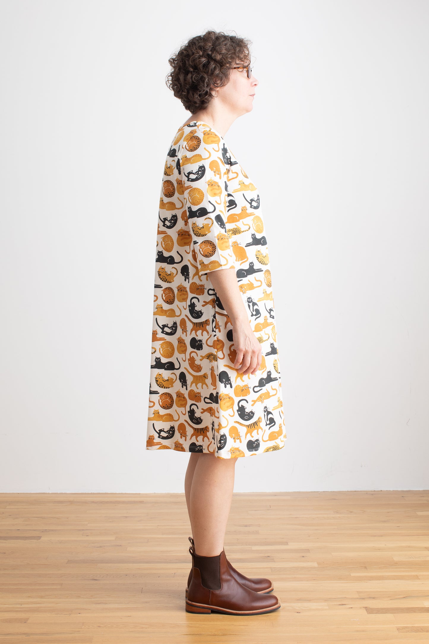 Helsinki Dress - Cat Friends Gold & Yellow
