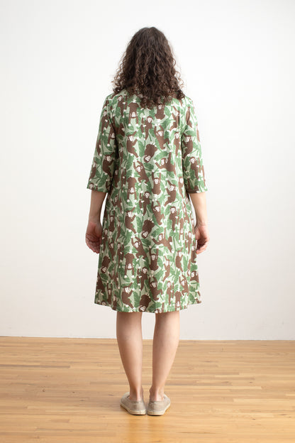Helsinki Dress - Chimpanzees Green