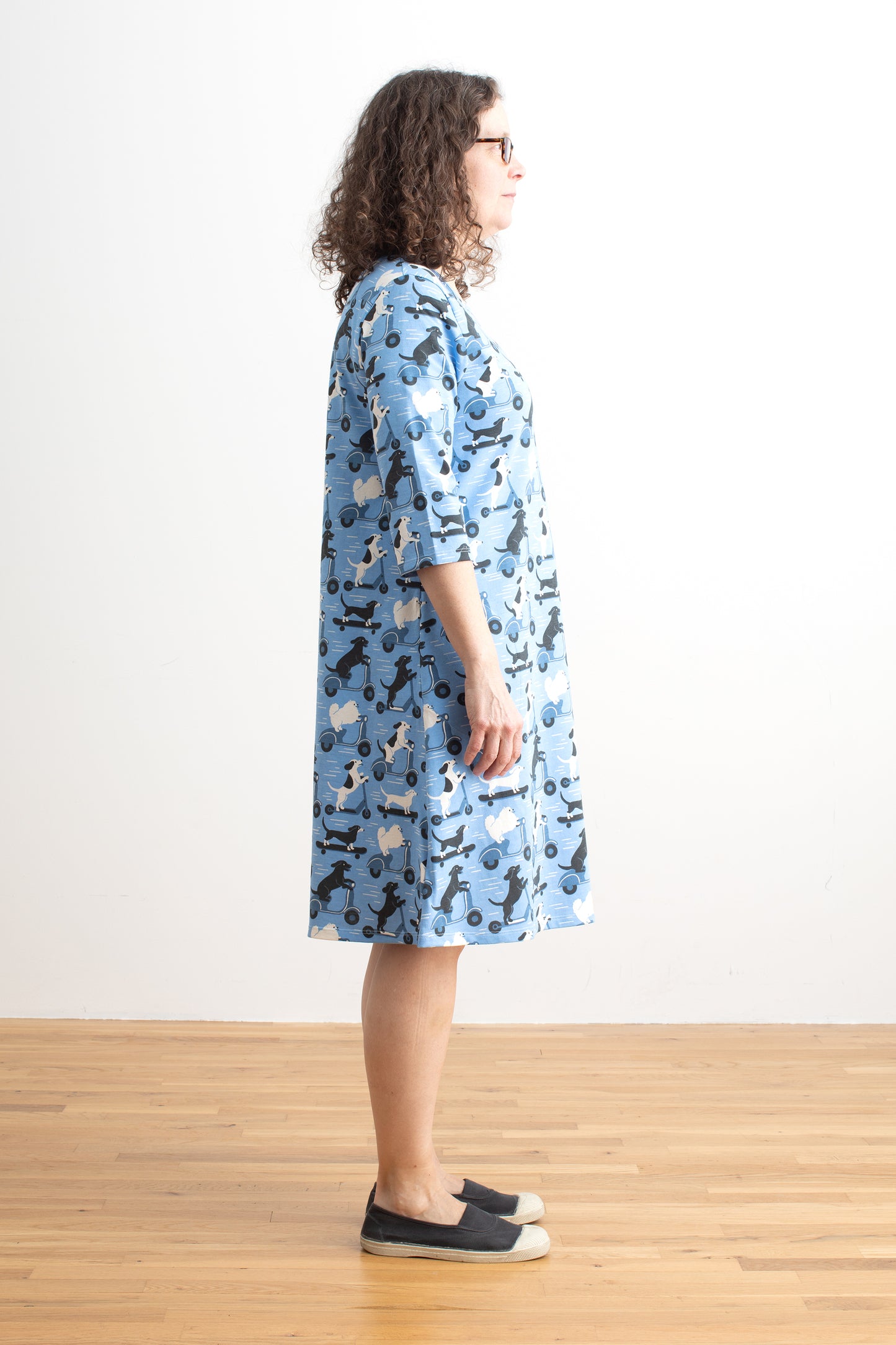 Helsinki Dress - Dogs on Scooters Blue