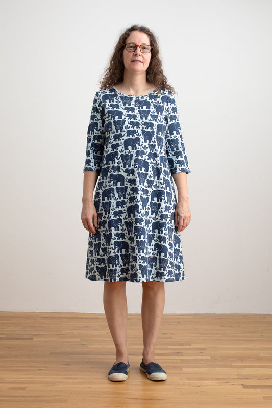 Helsinki Dress - Elephant Herd Navy