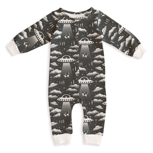 French Terry Jumpsuit - Aliens Charcoal