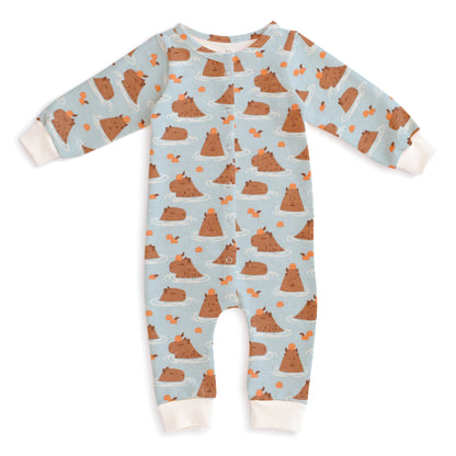 French Terry Jumpsuit - Capybaras Blue
