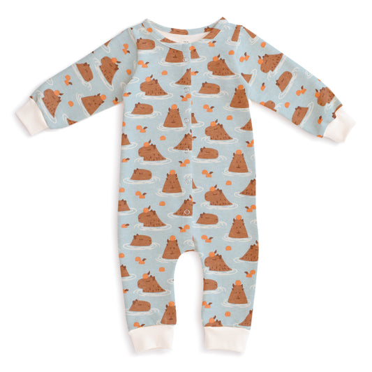 French Terry Jumpsuit - Capybaras Blue