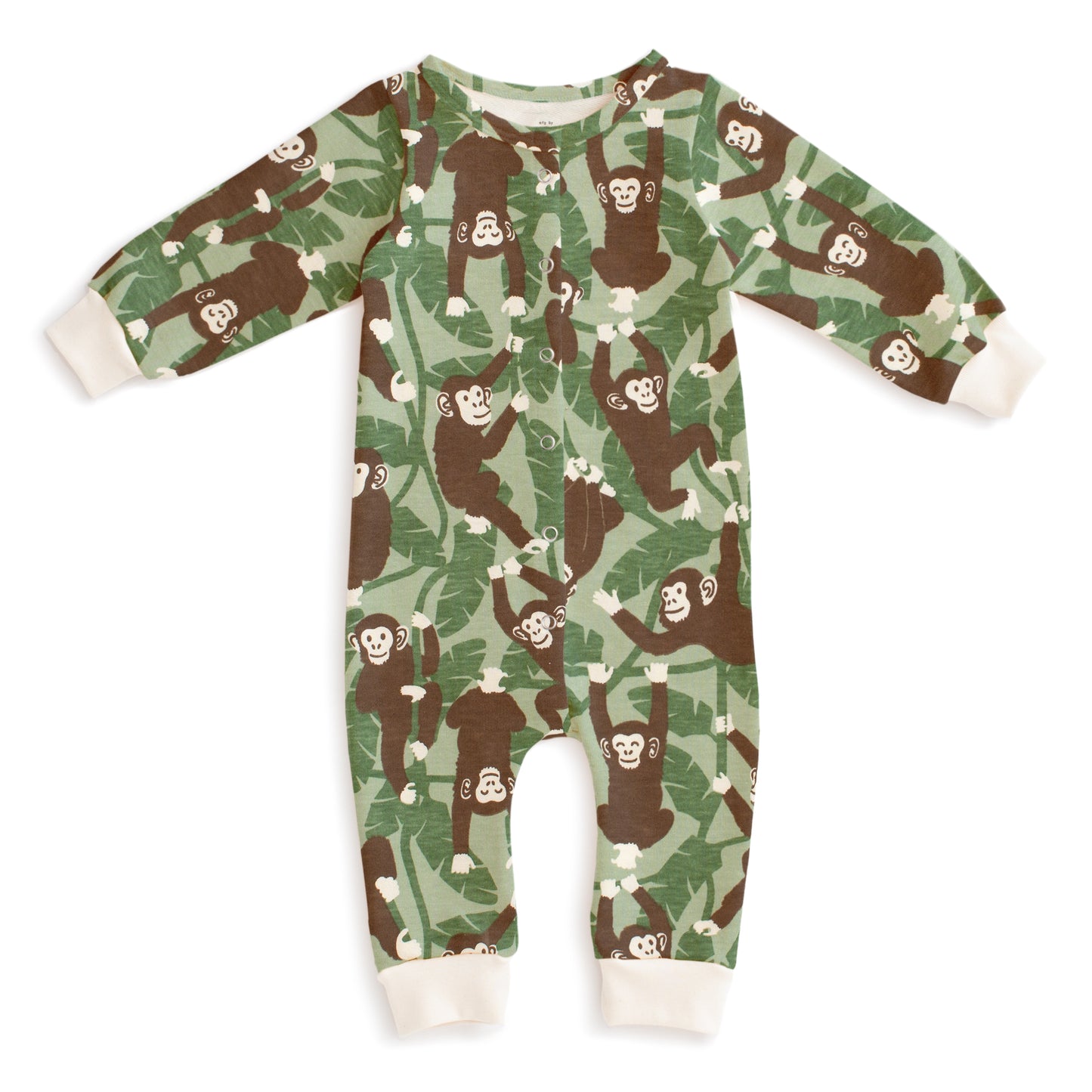 French Terry Jumpsuit - Chimpanzees Green