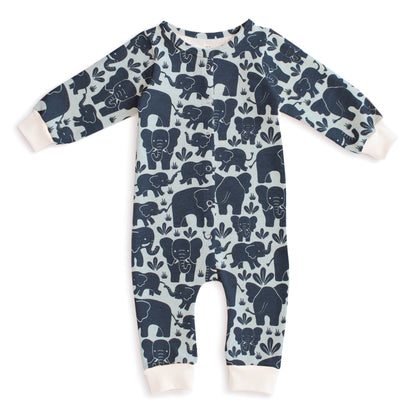 French Terry Jumpsuit - Elephant Herd Navy
