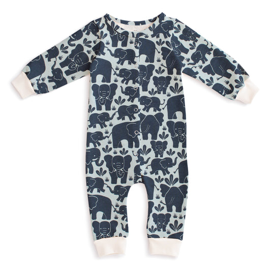 French Terry Jumpsuit - Elephant Herd Navy
