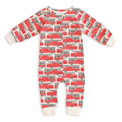 French Terry Jumpsuit - Firetrucks Red