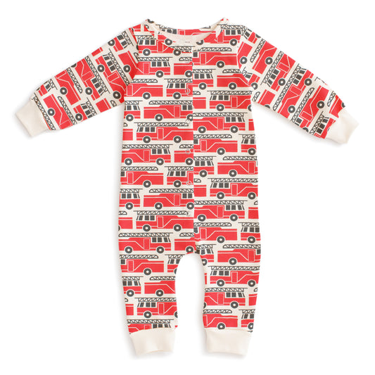 French Terry Jumpsuit - Firetrucks Red