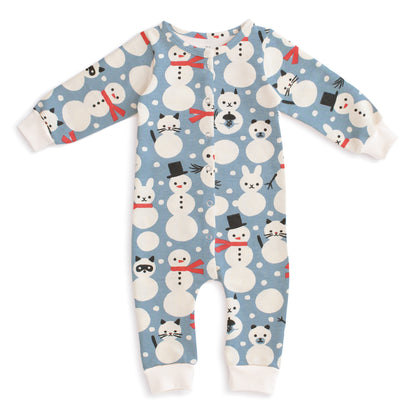 French Terry Jumpsuit - Snow Creatures Blue