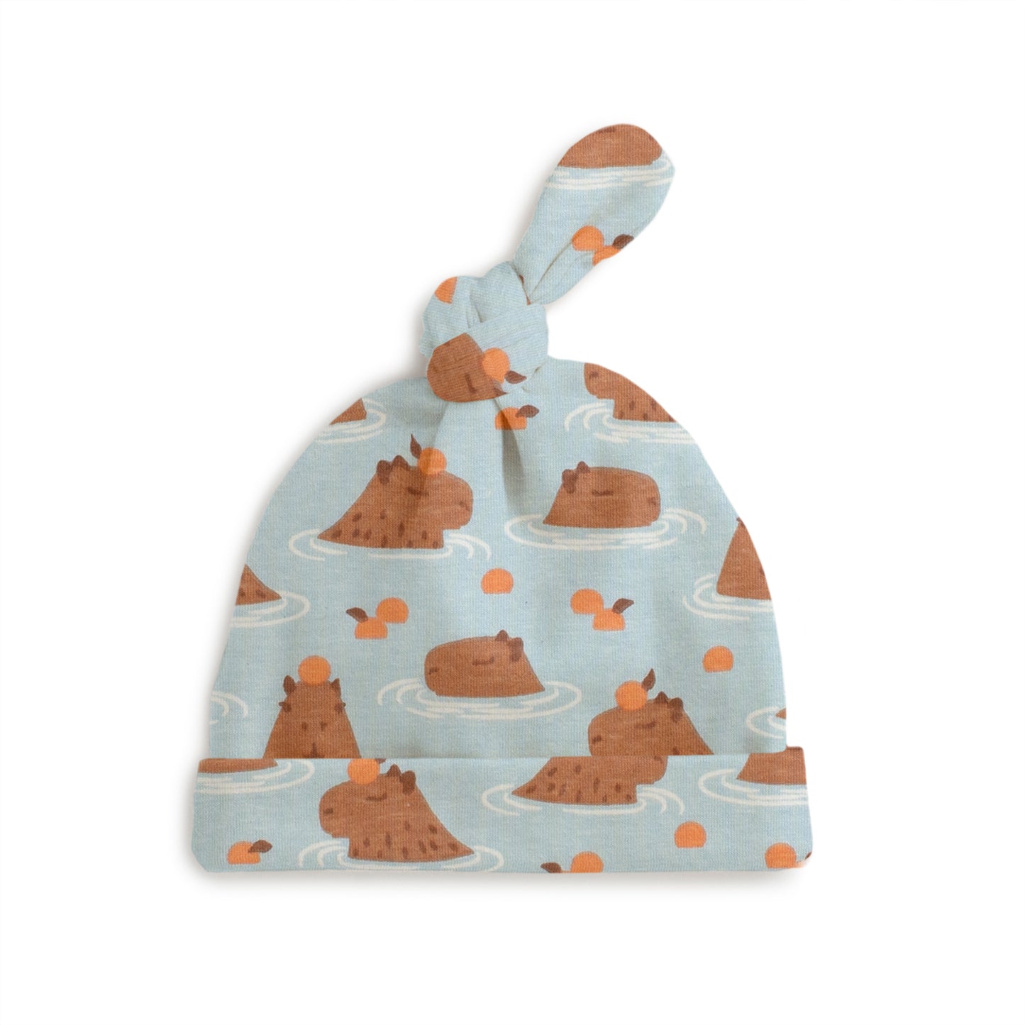 Knotted Baby Hat - Capybaras Blue