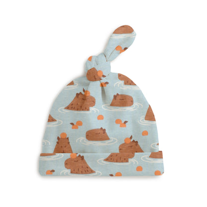 Knotted Baby Hat - Capybaras Blue