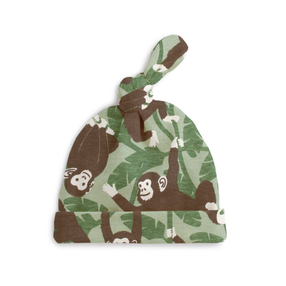 Knotted Baby Hat - Chimpanzees Green