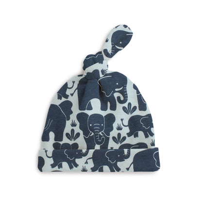 Knotted Baby Hat - Elephant Herd Navy