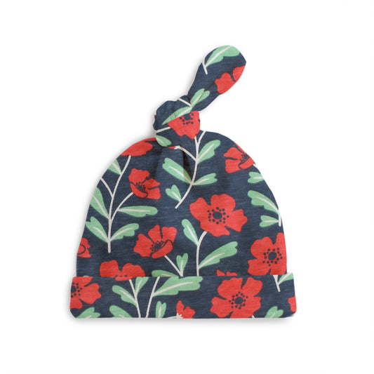 Knotted Baby Hat - Poppies Navy
