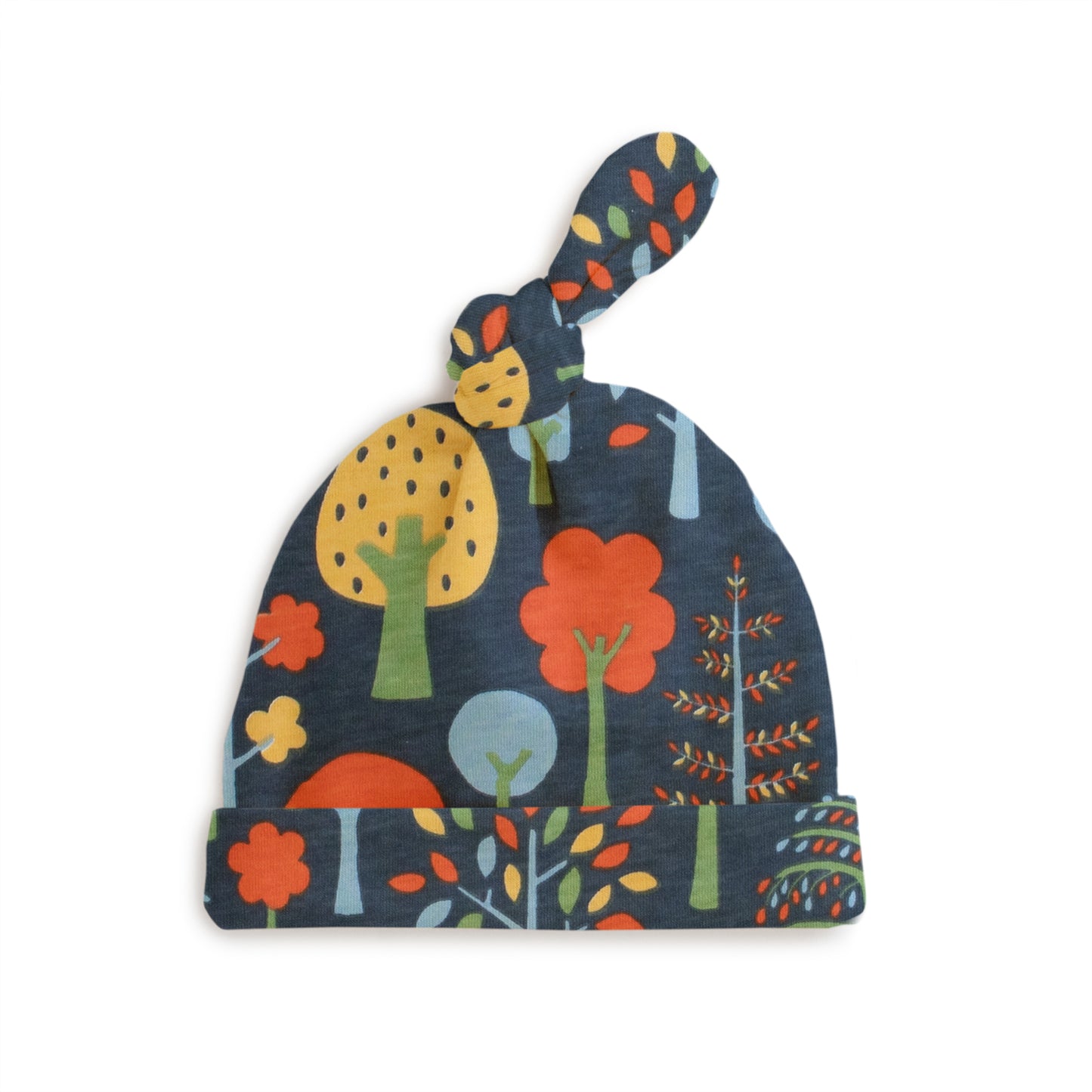 Knotted Baby Hat - Trees Navy & Green