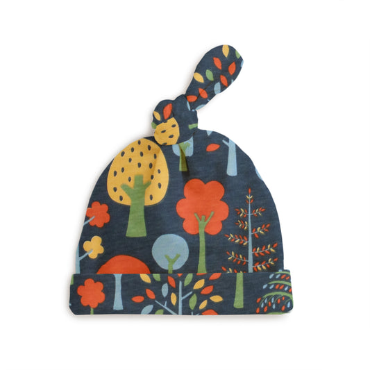 Knotted Baby Hat - Trees Navy & Green