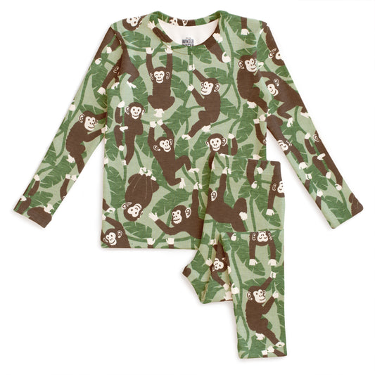 Kids Pajama Set - Chimpanzees Green