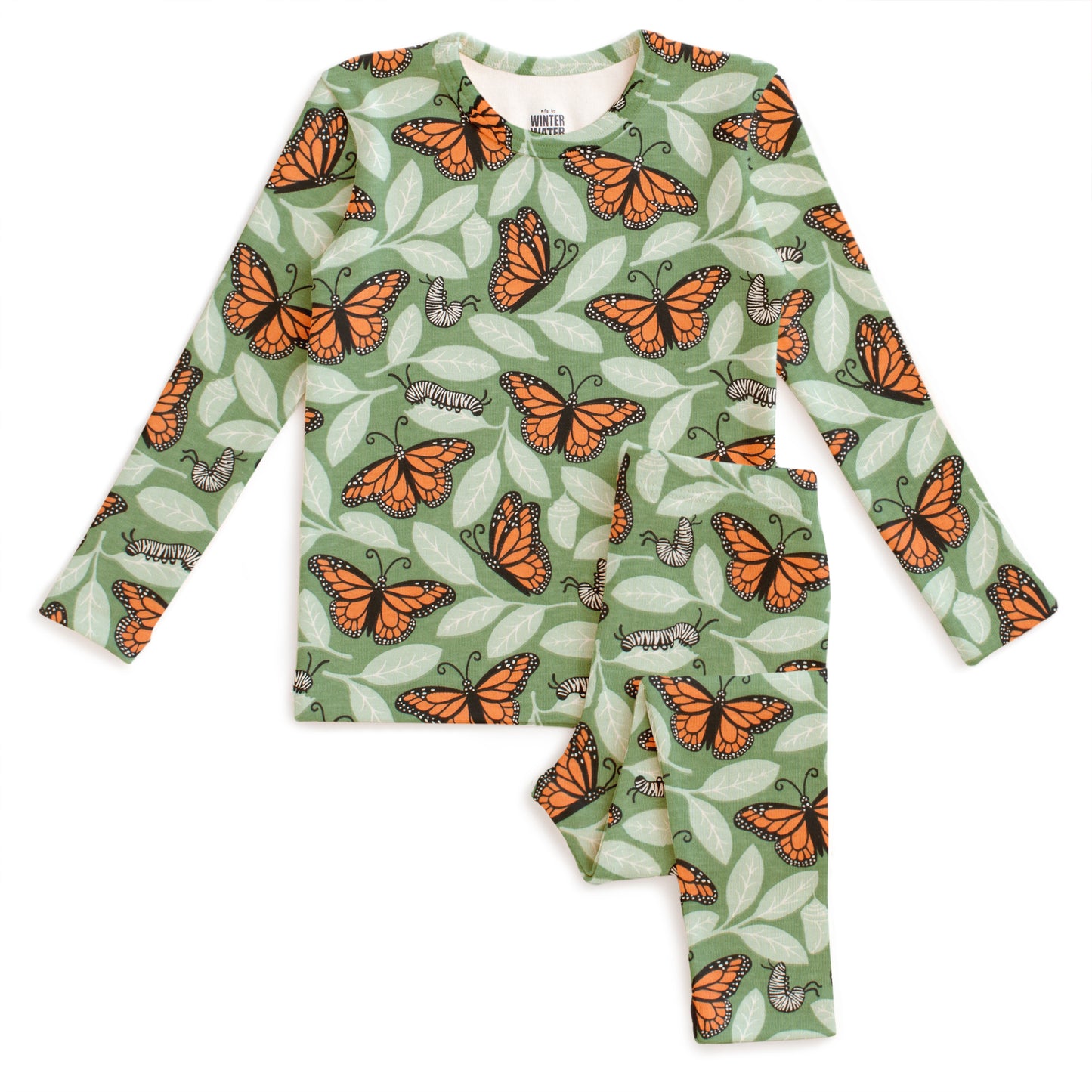 Kids Pajama Set - Monarchs Dark Green