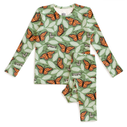 Kids Pajama Set - Monarchs Dark Green