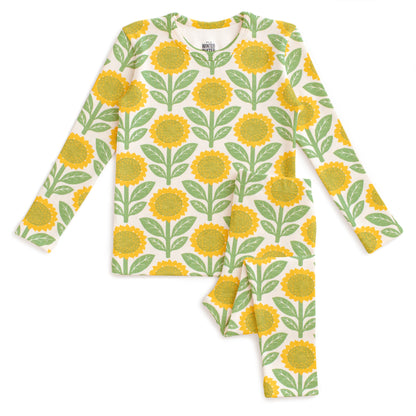 Kids Pajama Set - Sunflowers Green