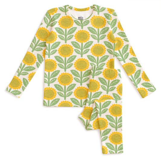 Kids Pajama Set - Sunflowers Green