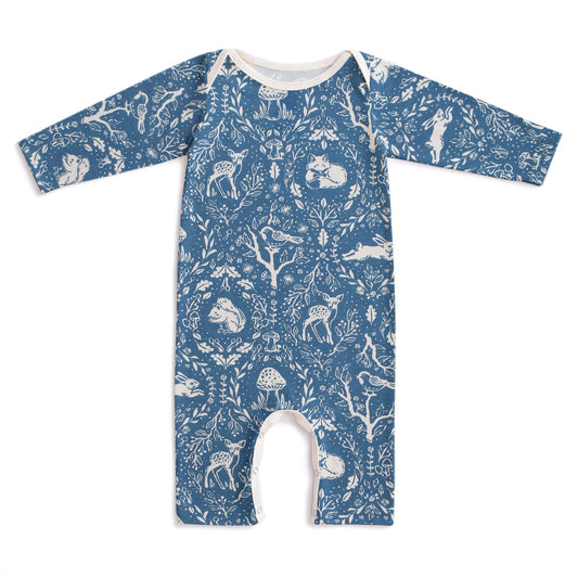 Long-Sleeve Romper - Animal Tapestry Blue
