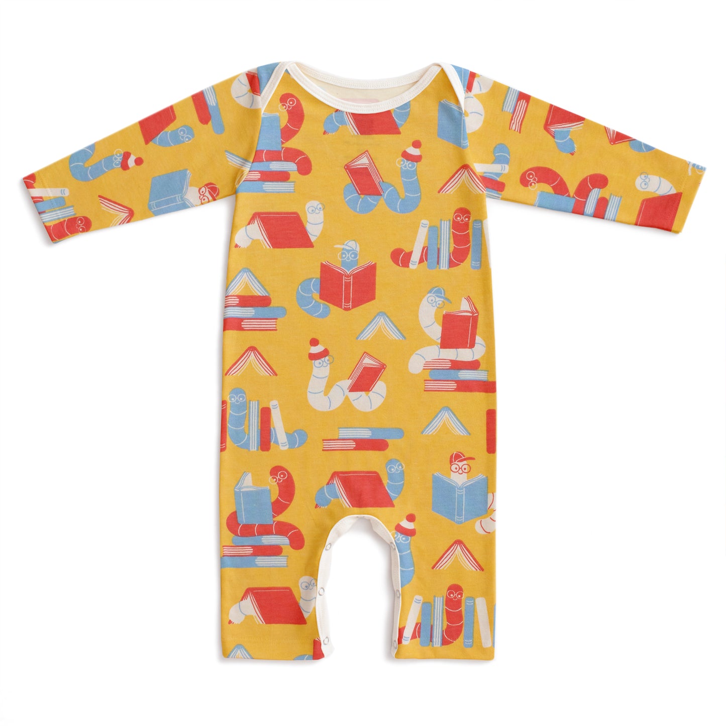 Long Sleeve Romper - Bookworms Yellow
