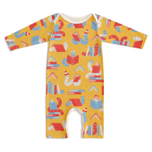 Long Sleeve Romper - Bookworms Yellow