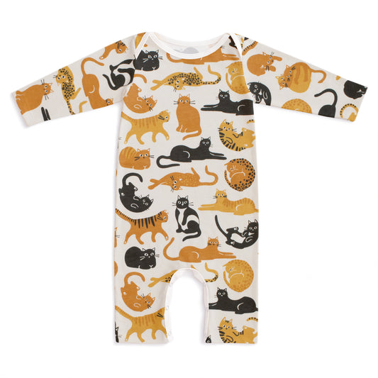 Long Sleeve Romper - Cat Friends Gold & Yellow