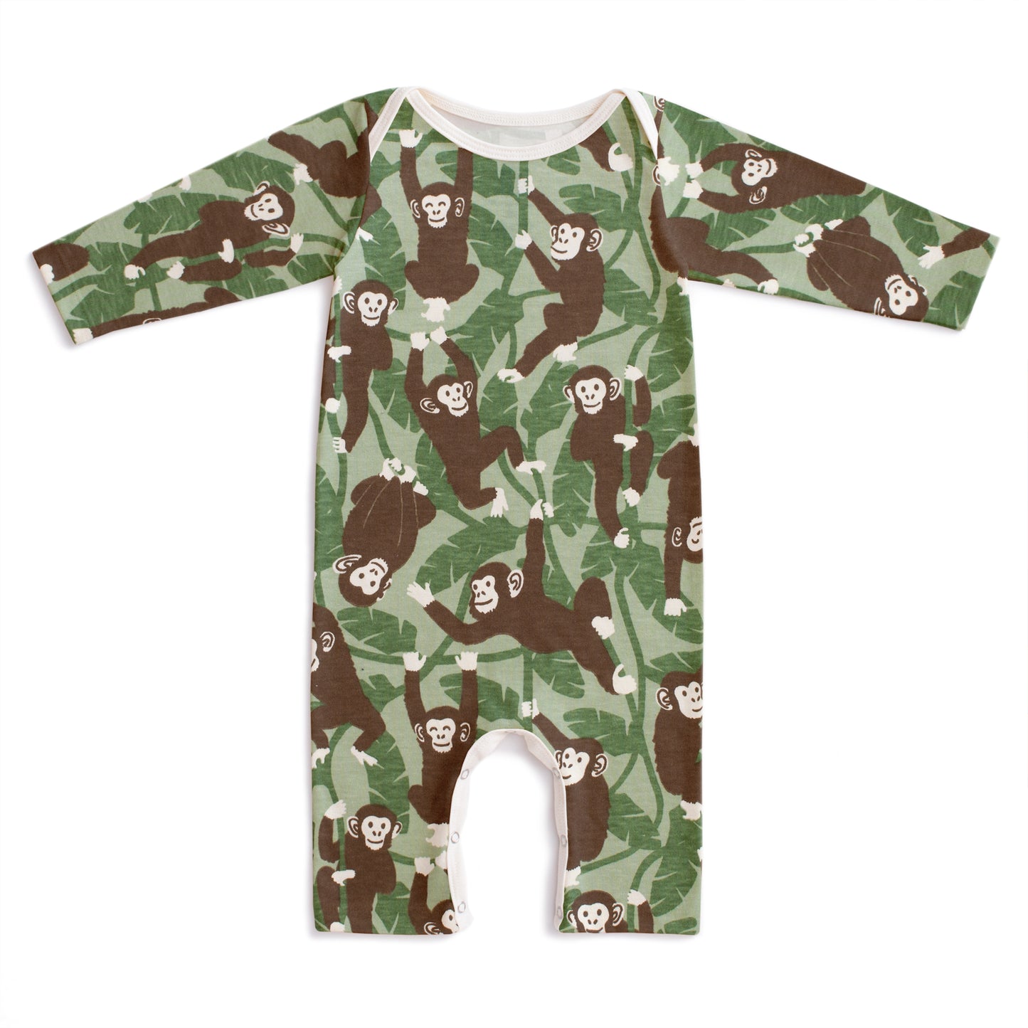 Long-Sleeve Romper - Chimpanzees Green