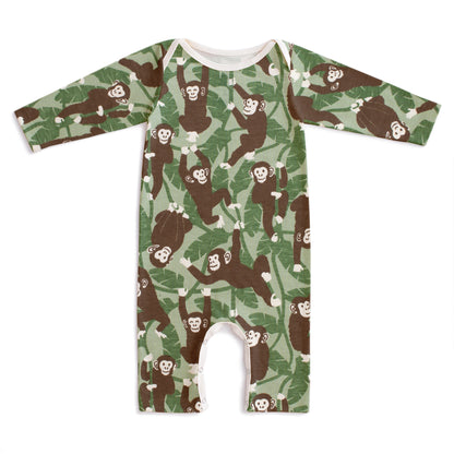 Long-Sleeve Romper - Chimpanzees Green