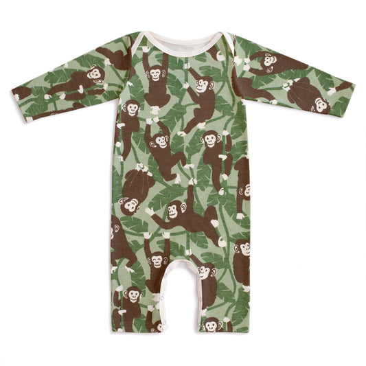 Long-Sleeve Romper - Chimpanzees Green