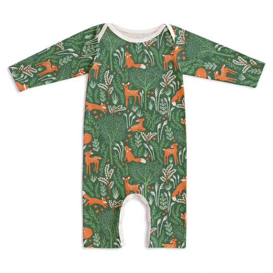 Long Sleeve Romper - Deer & Foxes Green