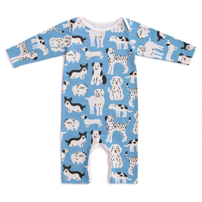 Long Sleeve Romper - Dog Parade Blue