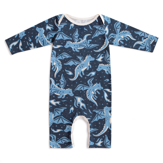 Long-Sleeve Romper - Dragons Navy