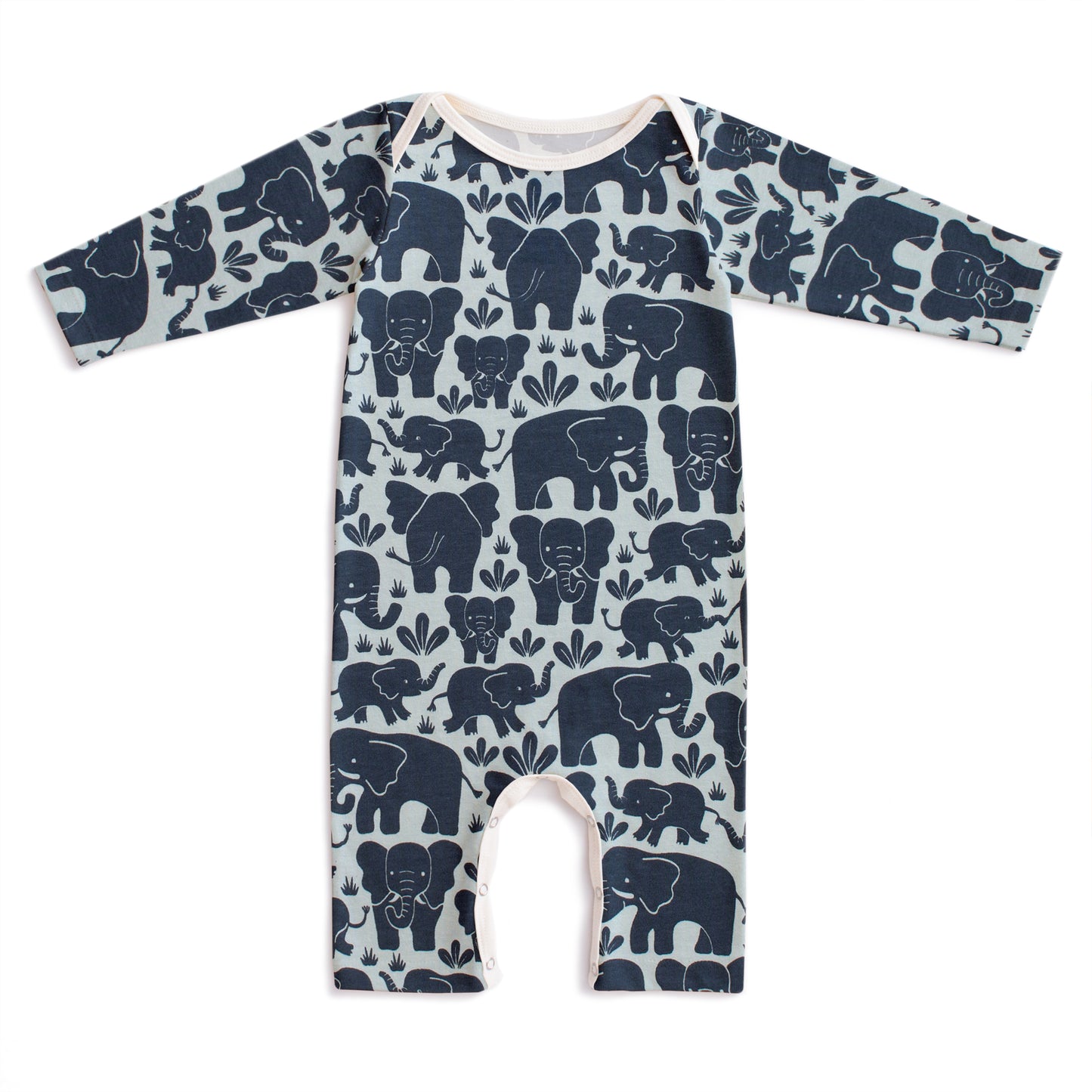 Long-Sleeve Romper - Elephant Herd Navy