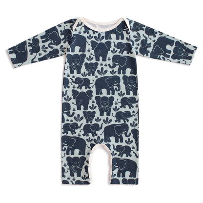 Long-Sleeve Romper - Elephant Herd Navy