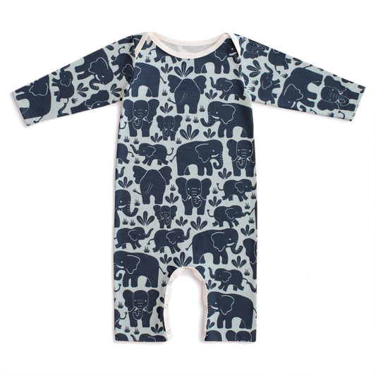 Long-Sleeve Romper - Elephant Herd Navy