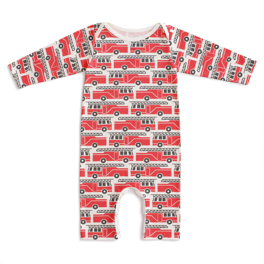 Long Sleeve Romper - Firetrucks Red