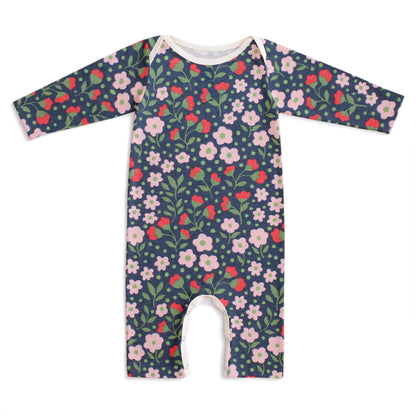 Long-Sleeve Romper - Garden Blooms Navy & Pink