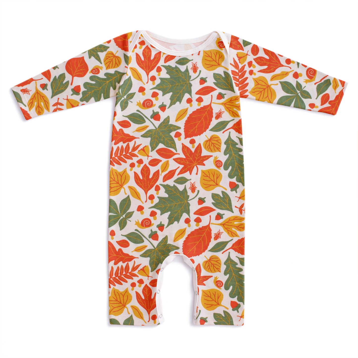 Long Sleeve Romper - Leaves Yellow & Green