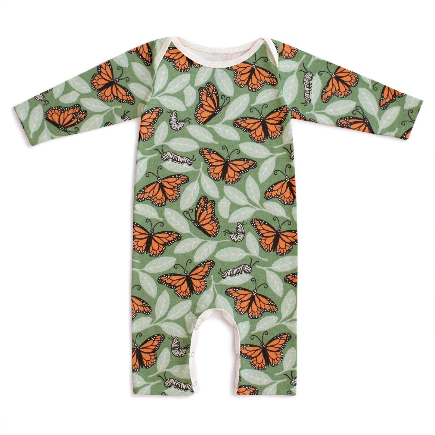 Long-Sleeve Romper - Monarchs Dark Green