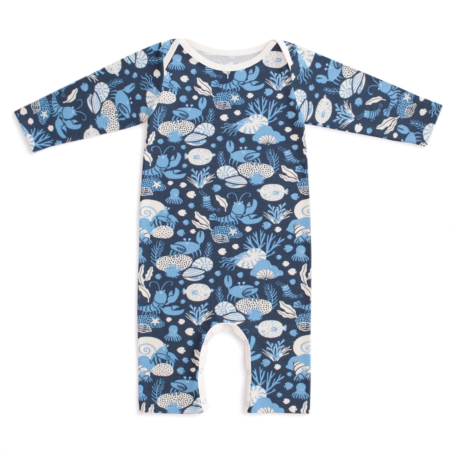 Long-Sleeve Romper - Ocean Life Navy