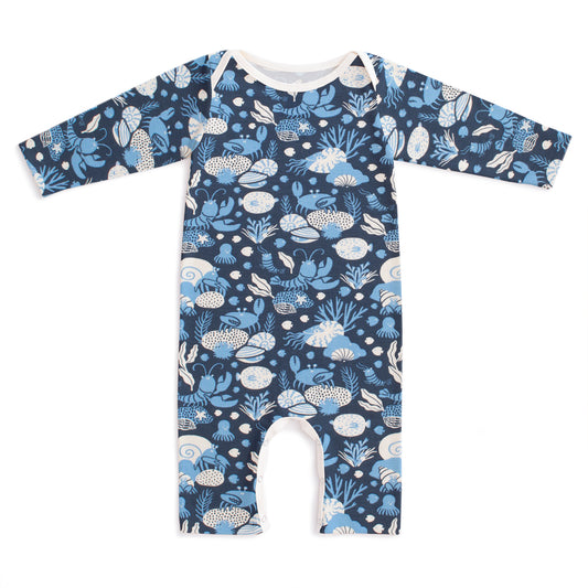 Long-Sleeve Romper - Ocean Life Navy